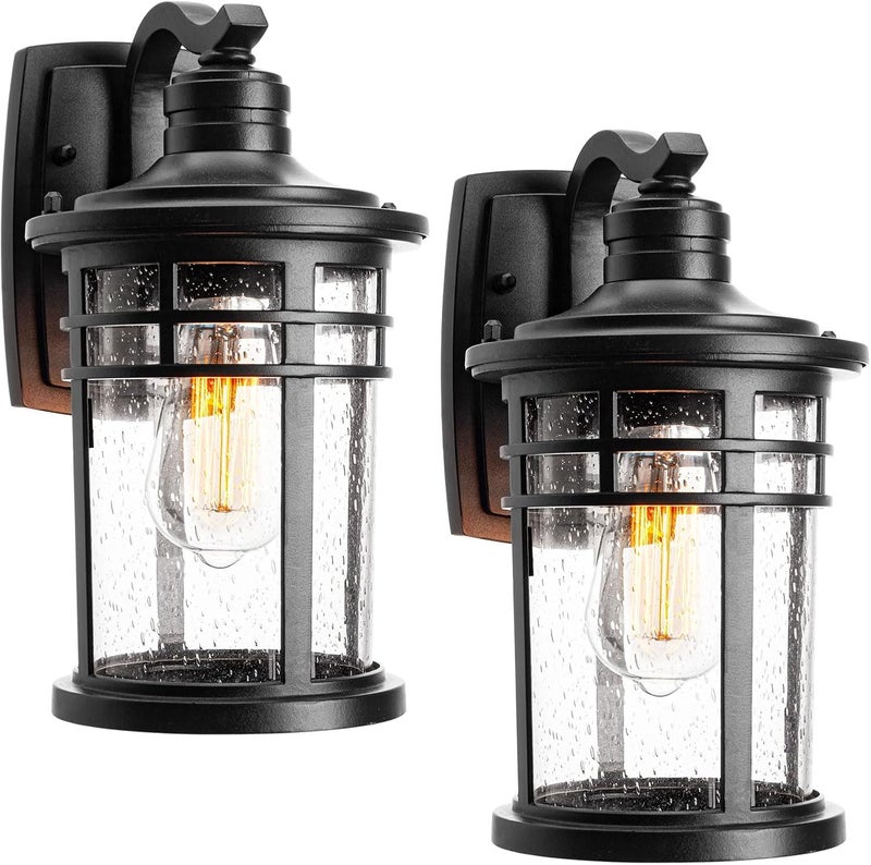 Darkaway Outdoor Porch Lights Wall Mount, Outdoor Light Fixtures Sconces Wall Lighting with Seeded Glass Waterproof Exterior Lights for Patio Yard House Hallway Doorway Garage(2 Pack, Black) - Image 1